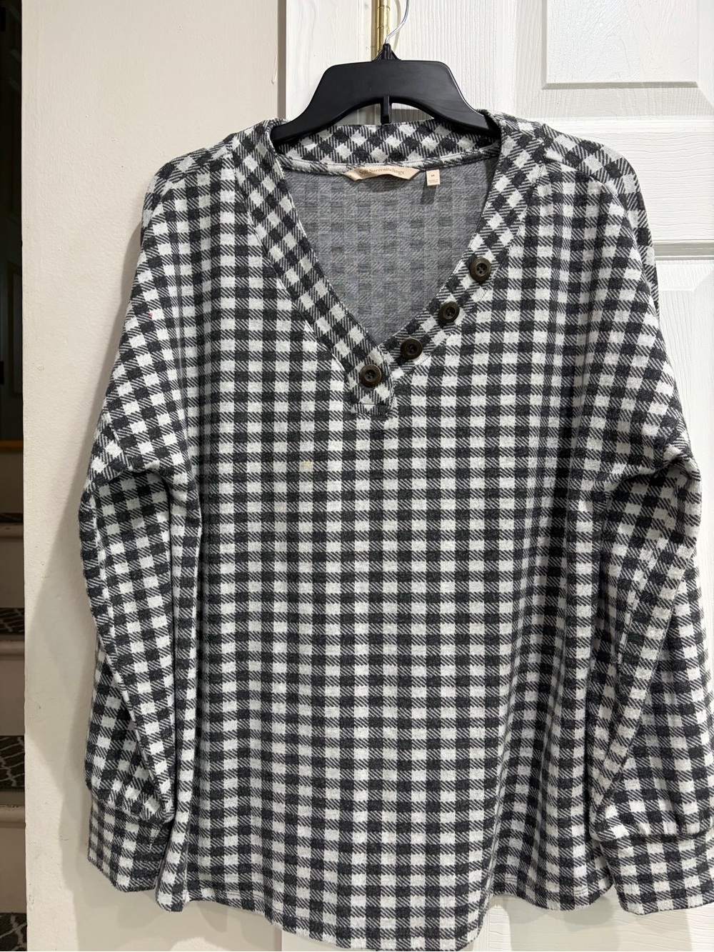 Soft Surroundings Gray and Black Gingham Yoke Pullover